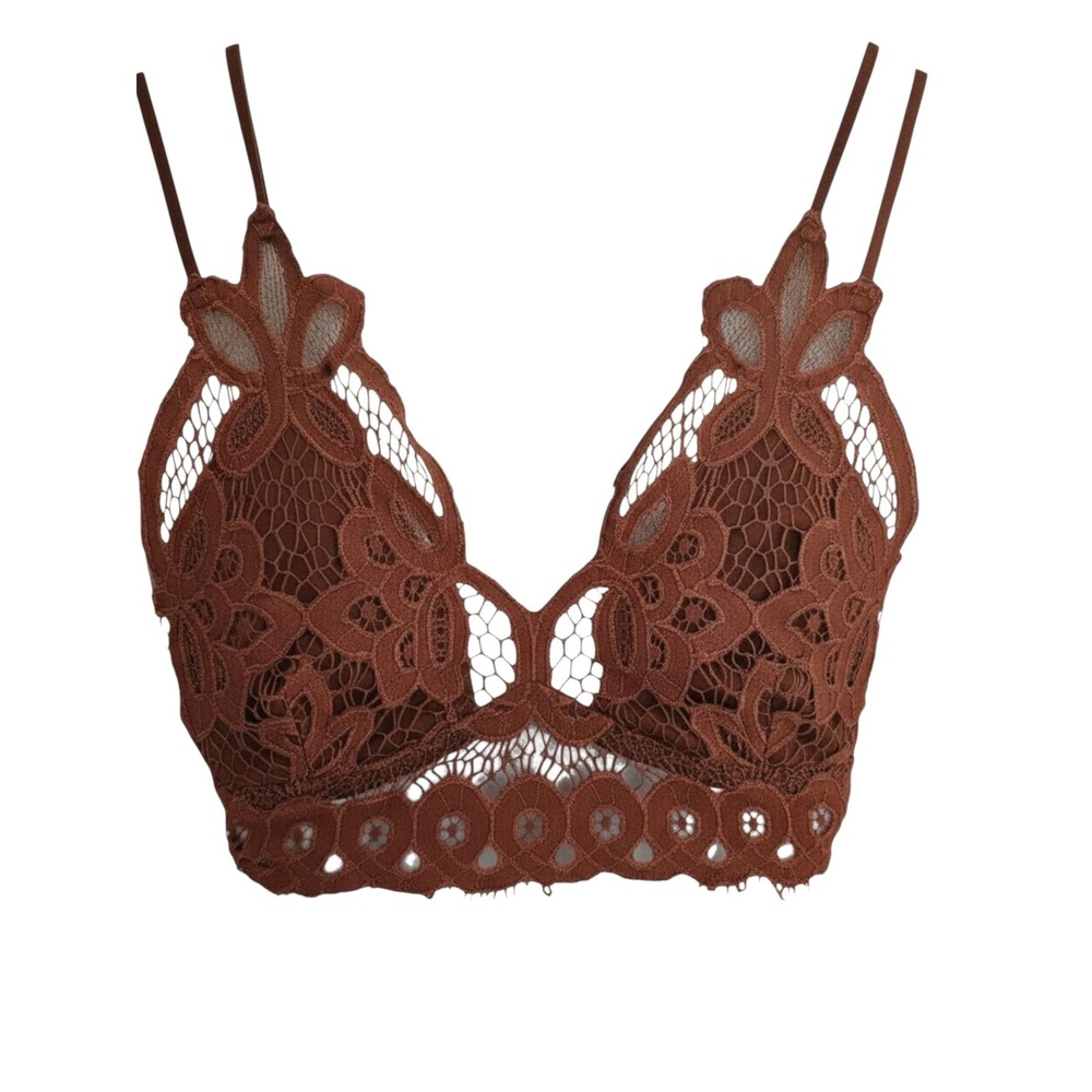 Adella Lace Bralette Women Small Rust Brown Boho Crochet Fairy Romantic Earthy